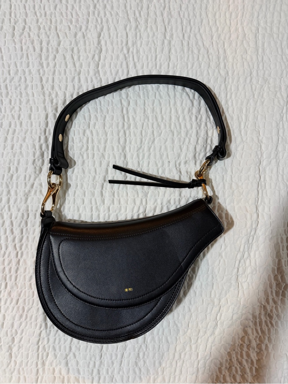 JW PEI Black Saddle Shoulder Bag with Gold Accents